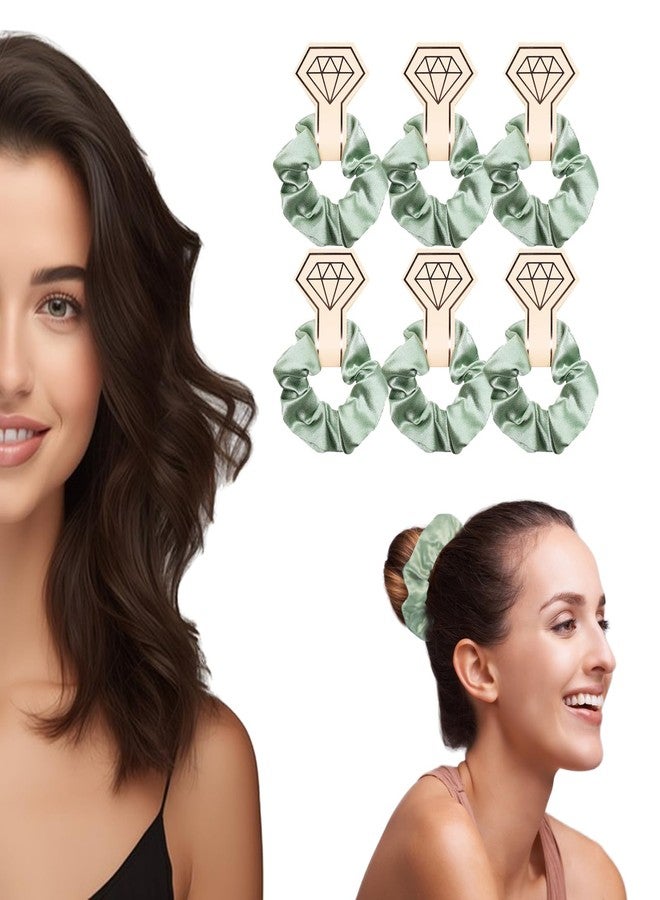 OWITER Satin Bridesmaid Scrunchies Bachelorette Hair Ties Set of 6 Bridal Shower No Damage Hairties ideas Gift for Wedding Party (sage) - Image 1